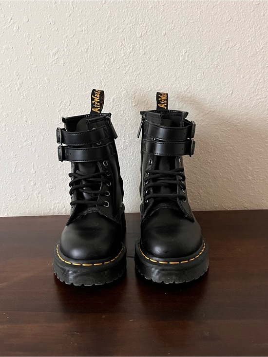 Dr. Martens Shoes - Dr. Martens Black Leather Lace-Up Combat Boots with Double Straps